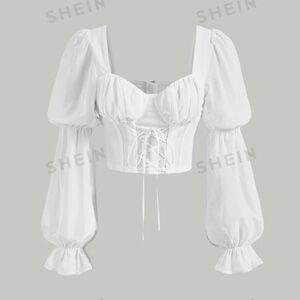 Ruched Bust Lace Up Front Crop Blouse